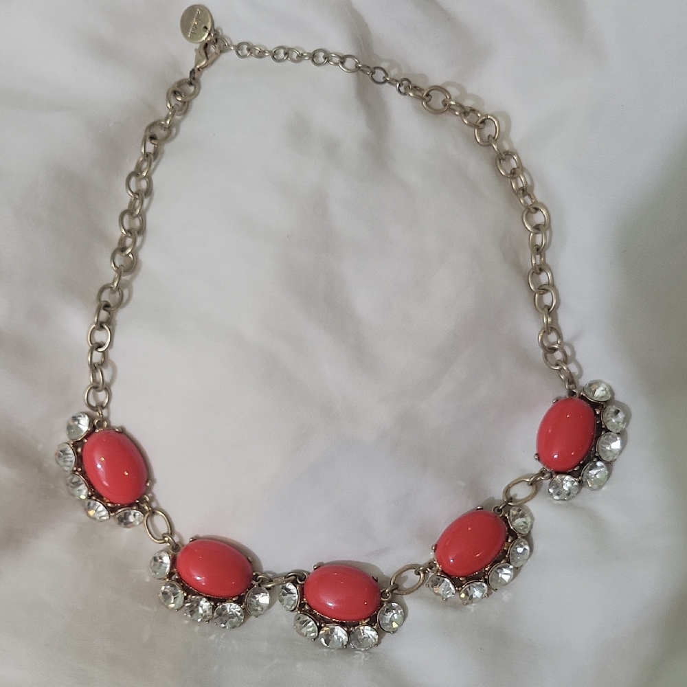 Stella & Dot Coral and Silver Statement Necklace